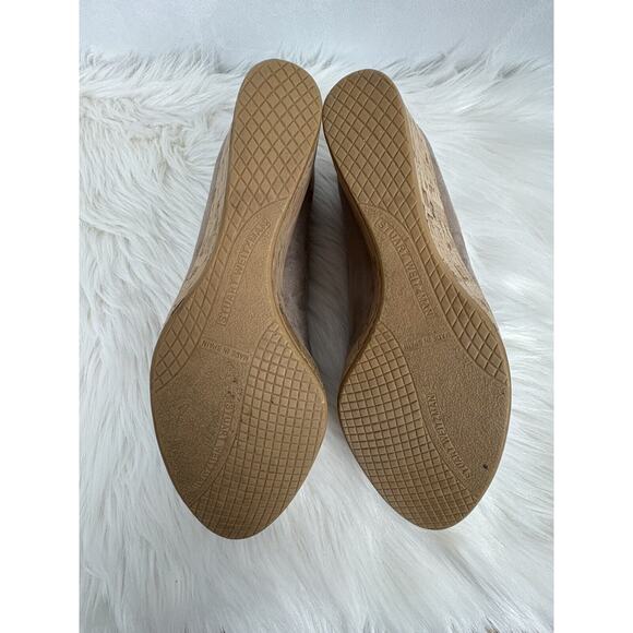 Stuart Weitzman Anna Peep Toe Suede Wedges 8 Brown Slip On Cork Platform Pumps - Picture 5 of 11